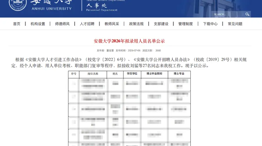 拟录用“逐字翻译抄袭”博士被质疑 安徽大学回应公示结束启动调查