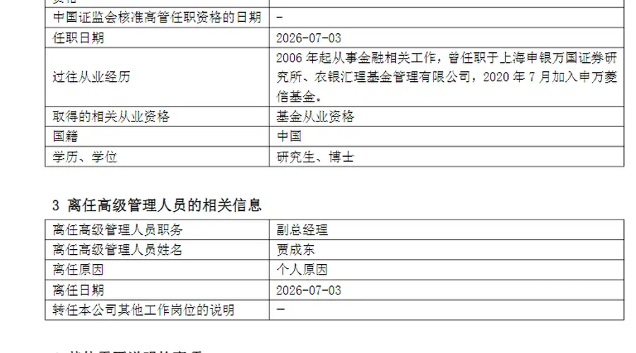 申万菱信基金贾成东离职