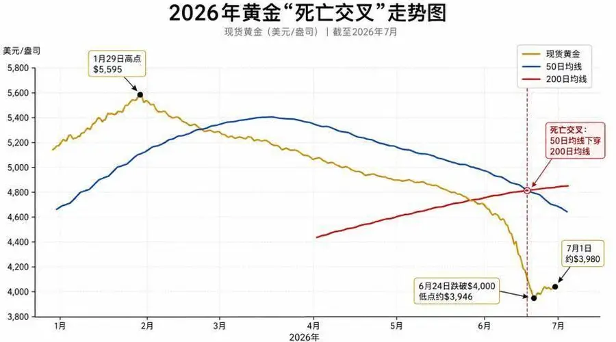 50天暴跌736美元！黄金“死亡交叉”拉响最高级别警报，更大危险还在后面？