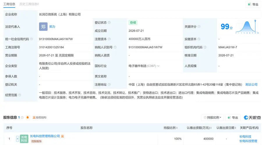 长电科技上海成立芯微系统公司注册资本40亿元