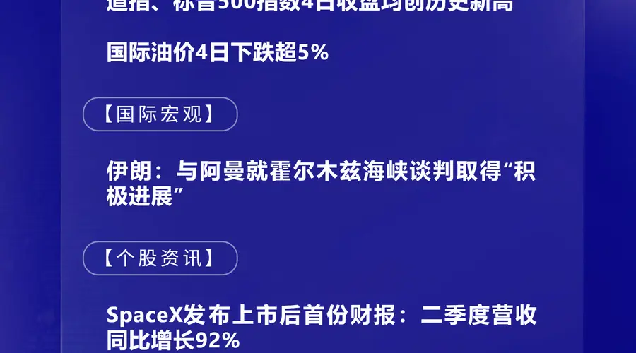8月5日国际快讯:SpaceX联合英伟达研发卫星计算载荷 4日国际油价暴跌超5%