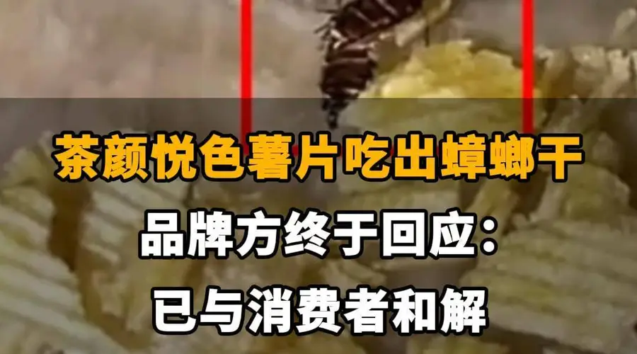 【茶颜悦色薯片吃出蟑螂干,品牌方终于回应啦:已与消费者和解。同款产品未下架,仍在正常陈列销售】