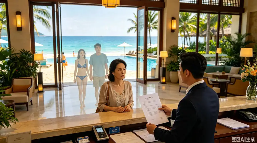 借口出差我陪男闺蜜去了三亚度假,沙滩上我们穿着情侣泳装互相