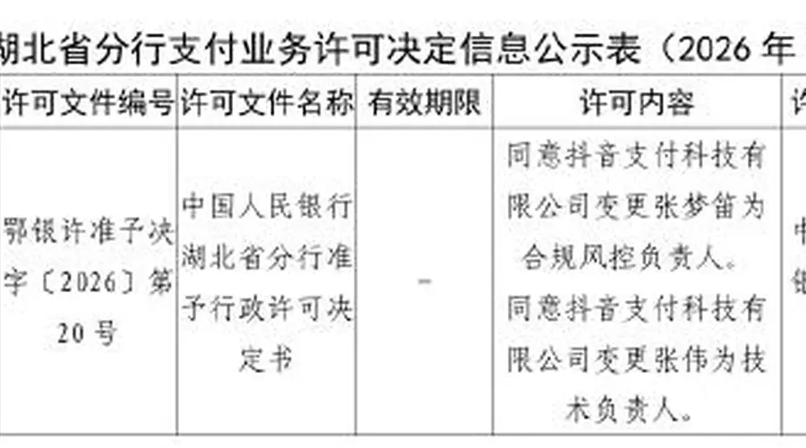 抖音支付两大核心高管变更获央行批复