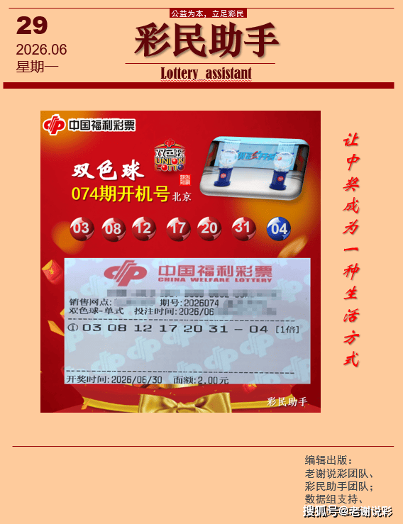 双色球2026074期北京开机号，历史同期开奖号