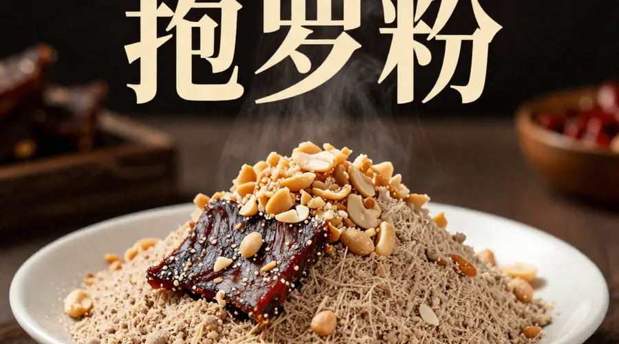 抱罗粉:甜咸鲜香交织,牛肉干与花生碎是灵魂点缀
