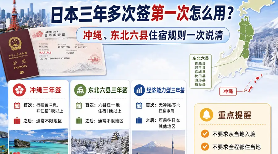 日本三年多次签第一次怎么用?冲绳、东北六县住宿规则一次说清