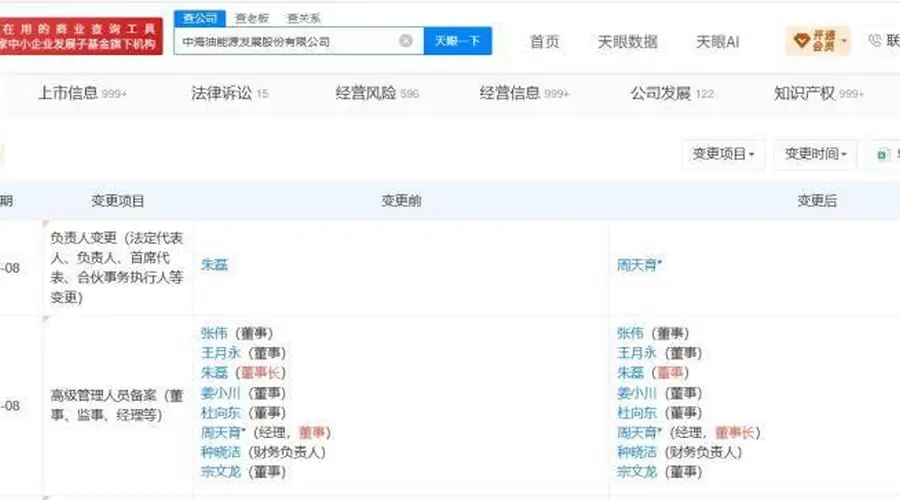 周天育任海油发展董事长