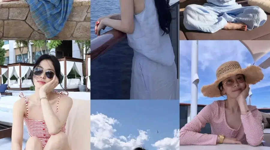 宋慧乔长发+连衣裙清爽松弛!最近度假私服太美了吧,这5套梦回步步高广告