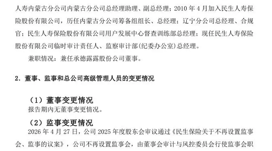 民生人寿2026年二季度偿付能力报告披露 华正果任临时审计责任人